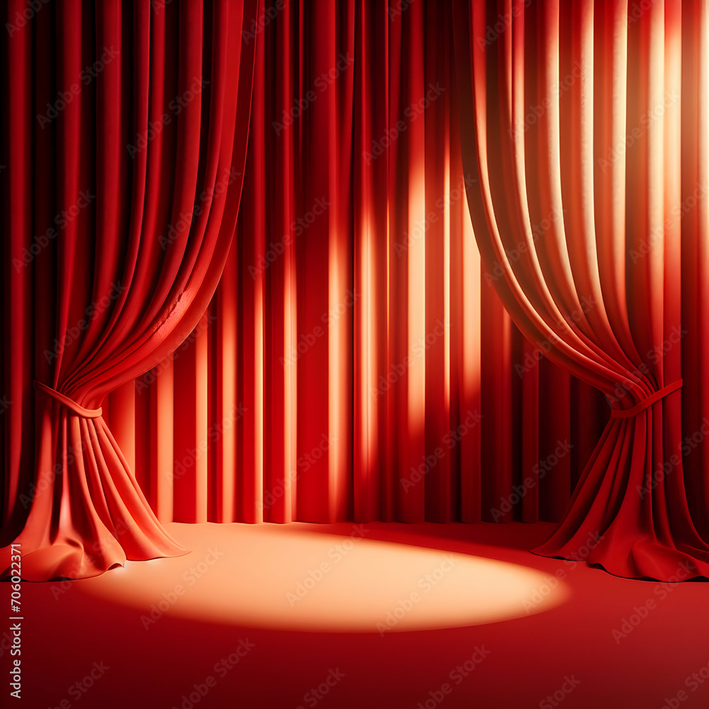 Fototapeta premium Red Curtain Background with Shadow, 3D Rendering
