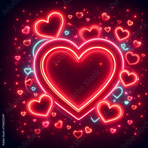 Neon Red Hearts Valentines Day Romantic