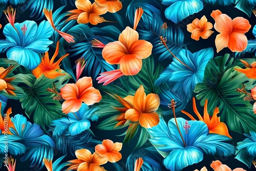 3d tropical flowers pattern seamless © beltedk