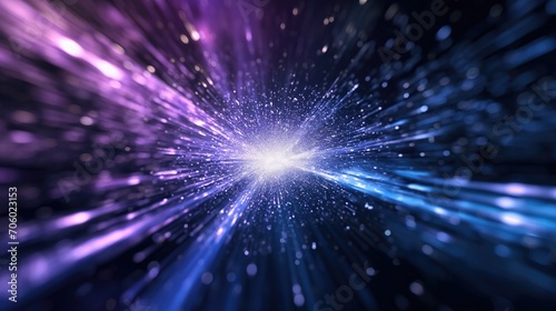 Purple space warp effect background. Speed of light in galaxy. Explosion in universe.