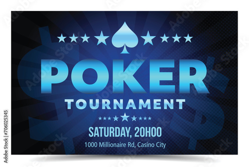 neon blue Poker night tournament event invitation