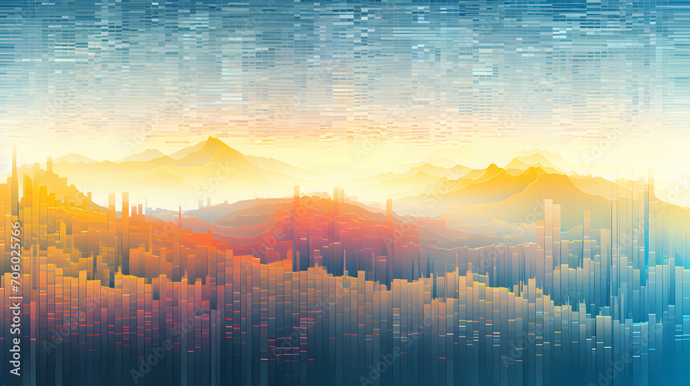 abstract virtual terrain landscape made of pixelated data