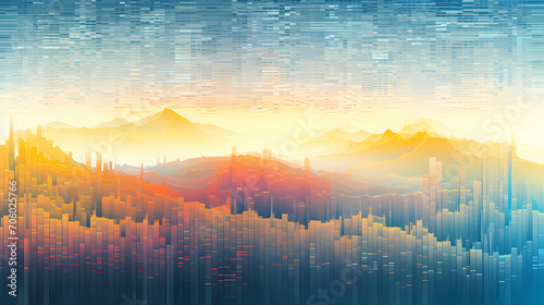 abstract virtual terrain landscape made of pixelated data photo