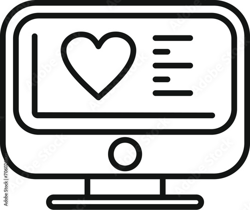 Heart model pc monitor icon outline vector. Medical bioprinting. Surgery science