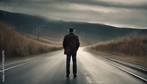 Someone walking on the highway in foggy weather