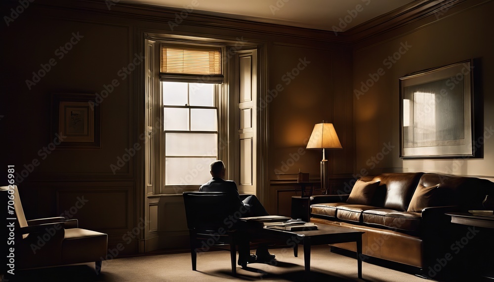 An old man is sitting alone in the room An old man is sitting alone in the room