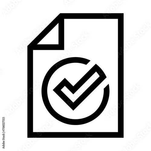 Icono de documento verificado. Aprobación, tarea completada, validación de información. Ilustración vectorial
