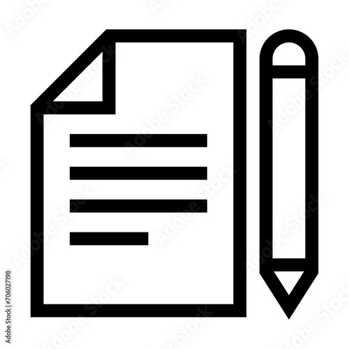 Icono de hoja de documento y lápiz. Llenar formulario, escribir, anotaciones. Ilustración vectorial