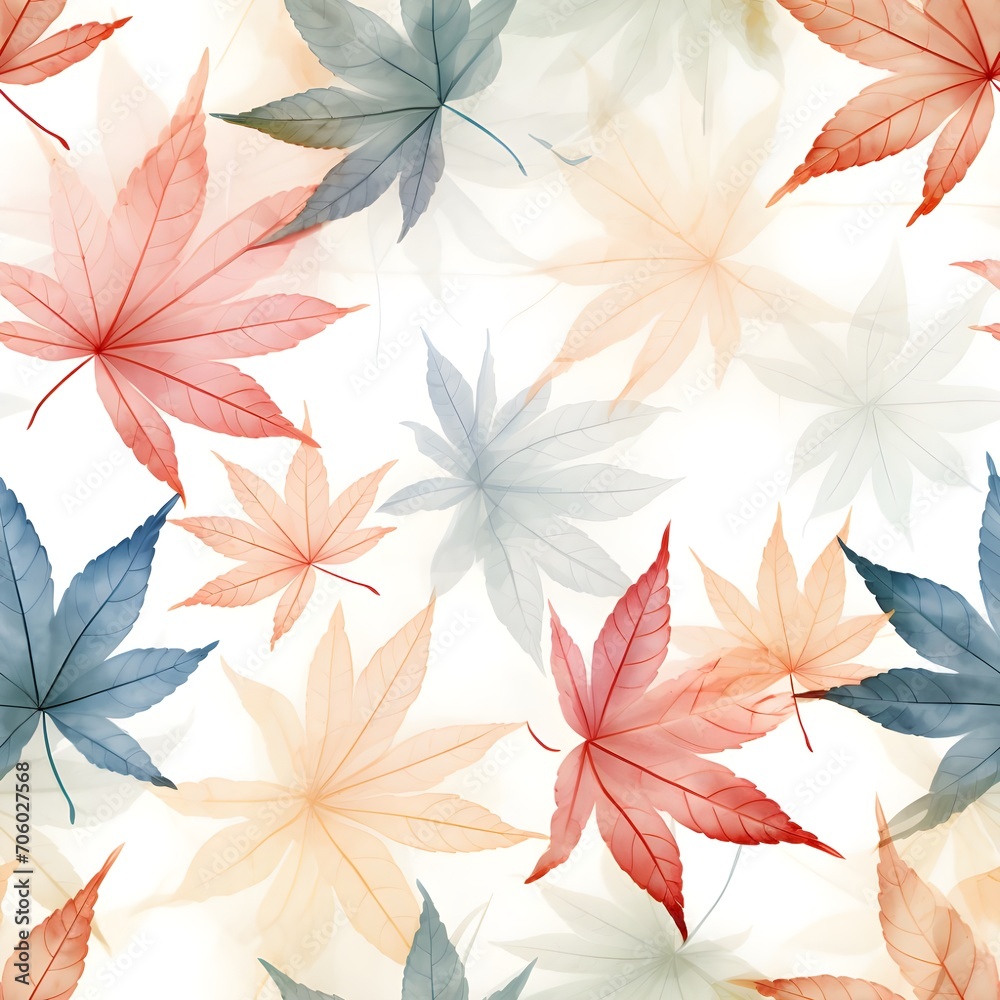 Seamless pattern of the color leaves laying on a white background Seamless pattern of the color leaves laying on a white background