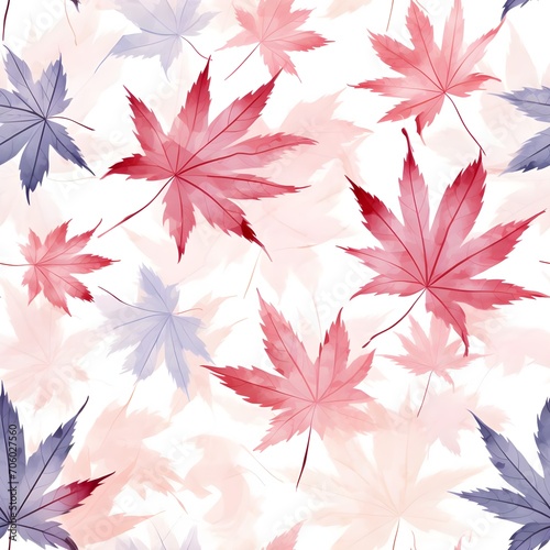 Seamless pattern of the color leaves laying on a white background