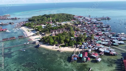 Drone view of Mabul Island, the base for diving in Sipadan Island, Sabah state in Malaysia. photo