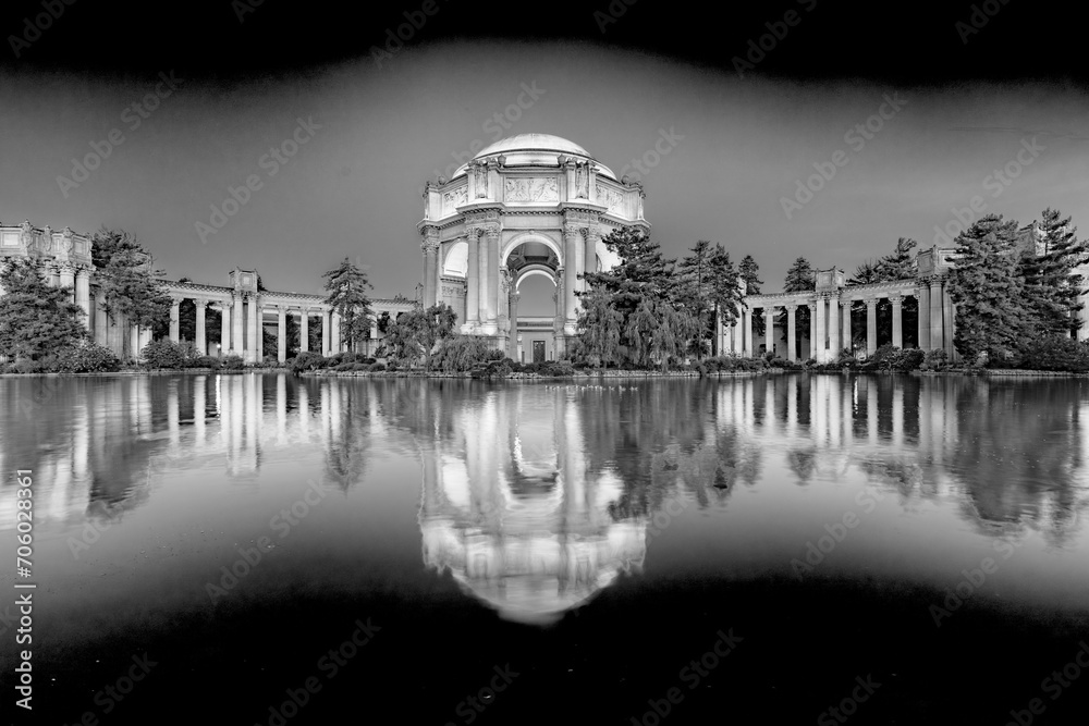 early morning view of palace of fine arts in San Francisco,