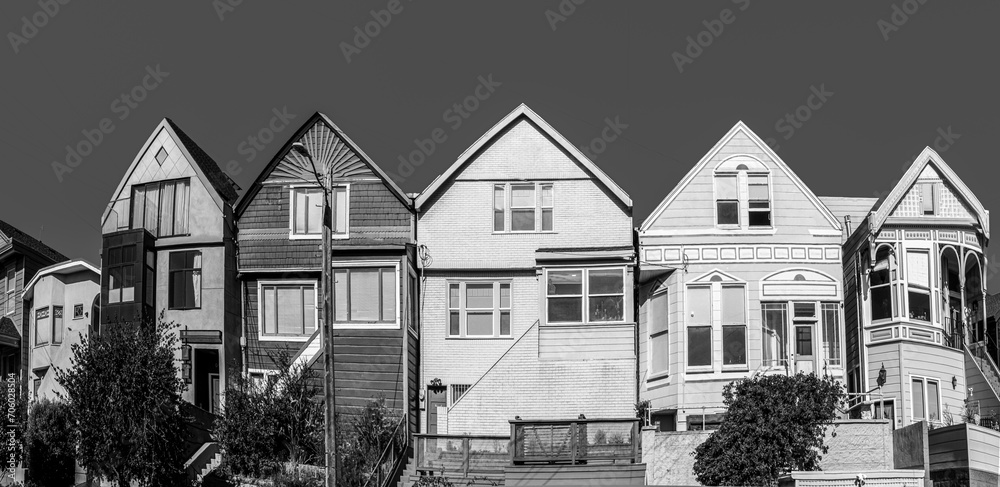 scenic typical colorful wooden houses in San Francisco