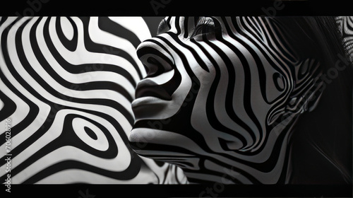 Distorted female attractive bodies  in black and white with a striped pattern