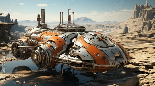 Fototapeta Naklejka Na Ścianę i Meble -  A mining spaceship in an empty land