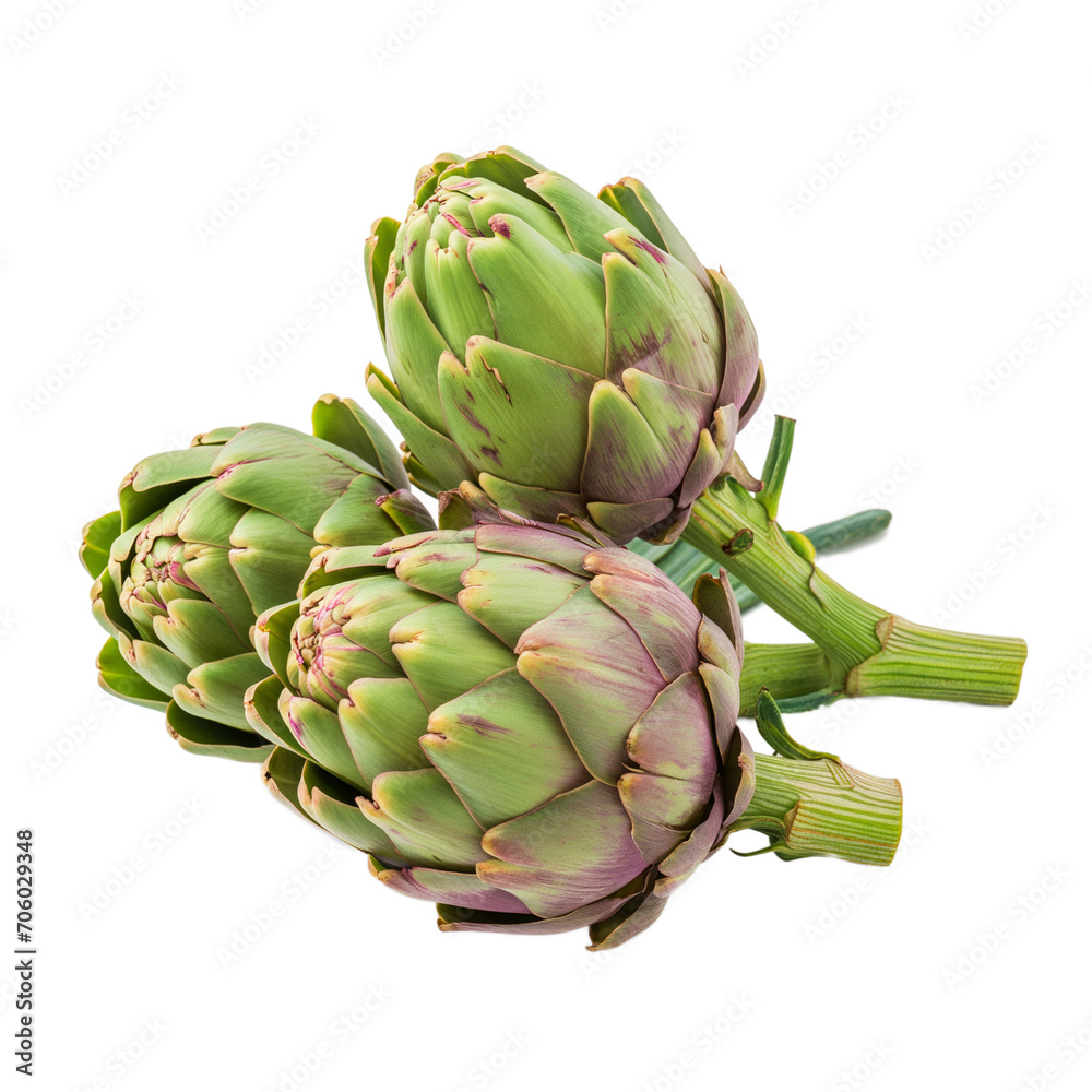 Fototapeta premium Fresh artichokes, vegetables, isolated on transparent background