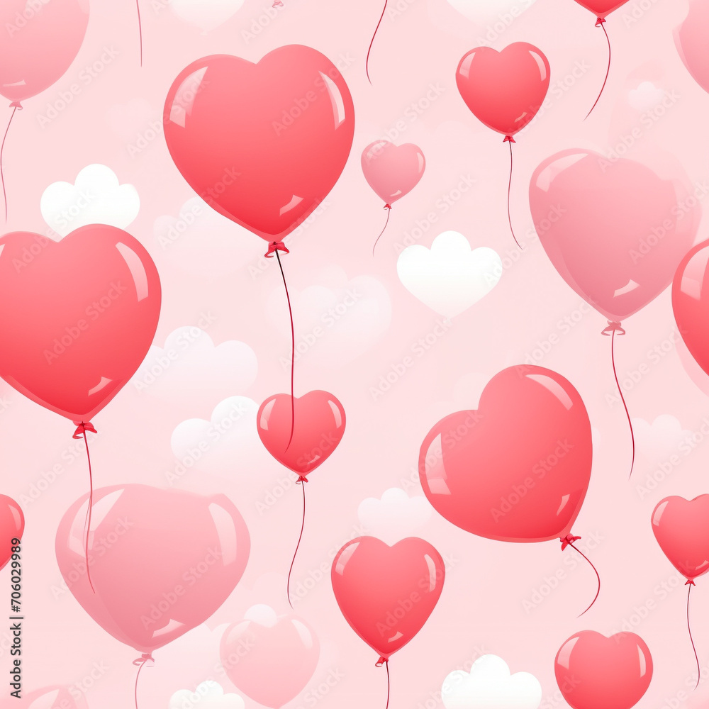 Valentine's Day Floating Pink Balloons Seamless Pattern