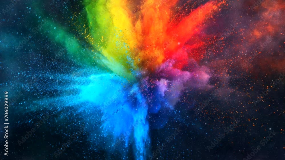 Colorful powder explode on black background happy holi day video looping background