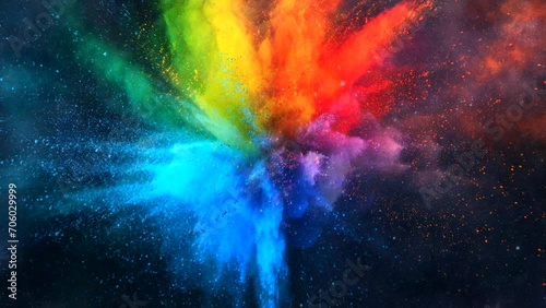 Colorful powder explode on black background happy holi day video looping background photo