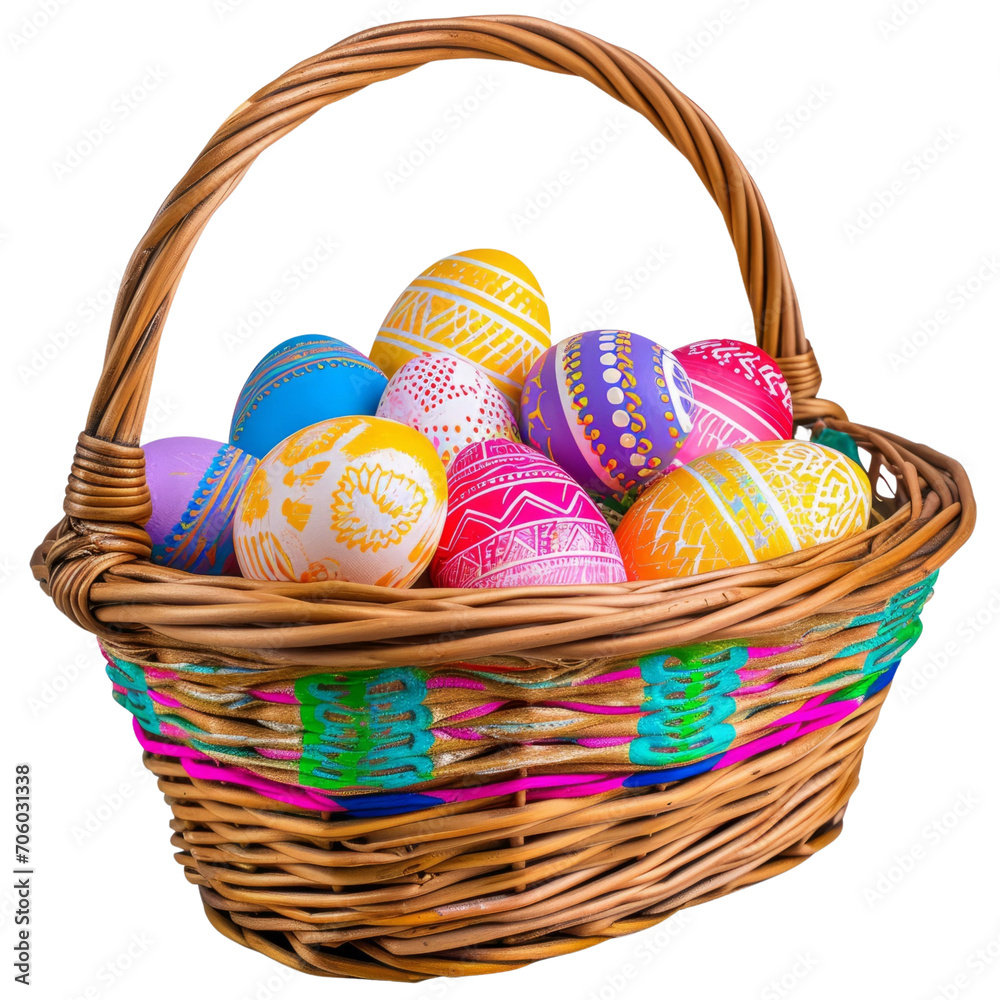Colorful Easter Eggs in a Wicker Basket Colorful Easter Eggs in a Wicker Basket