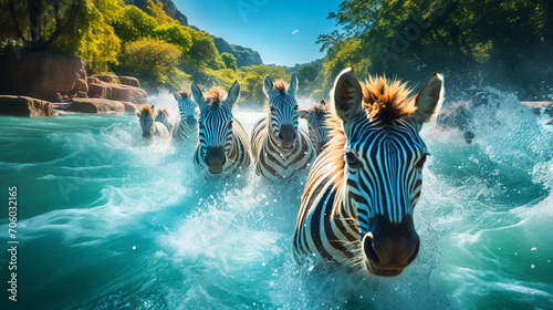 zebra crossing the water