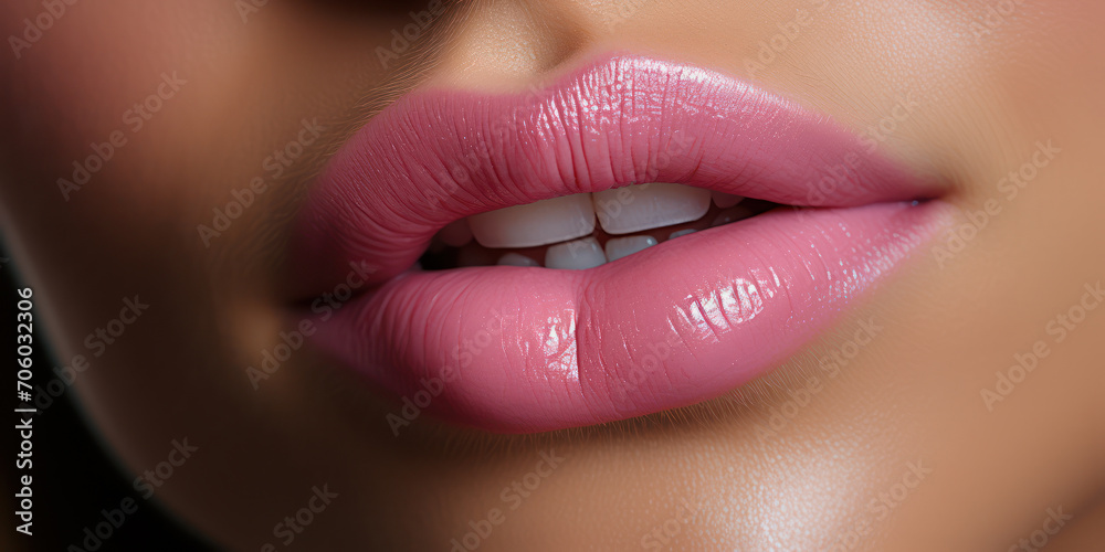 A close-up of soft pink lips, slightly parted, with a subtle sheen A close-up of soft pink lips, slightly parted, with a subtle sheen