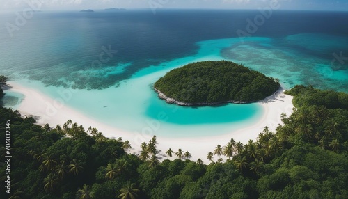Aerial View of a Secluded Tropical Island Paradise