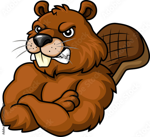 Angry beaver cartoon on white background