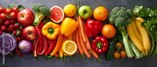 Fototapeta Naklejka Na Ścianę i Meble -  Assortment of fresh organic fruits and vegetables in rainbow colors