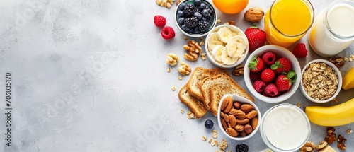 Healthy breakfast ingredients, food frame