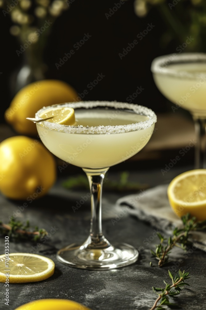 Lemon cocktail, vertical. Generative AI