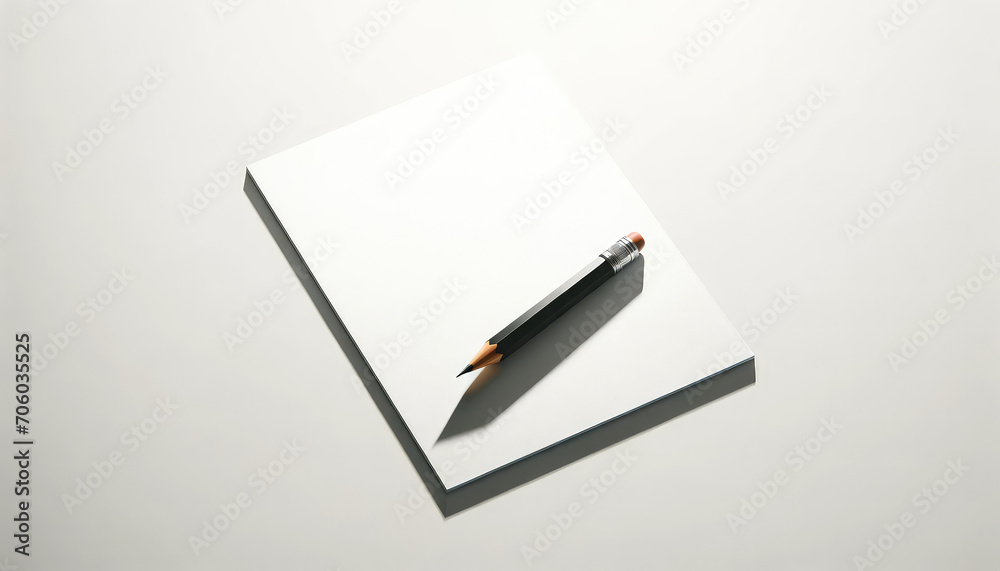 Top view sharp pencil resting on a clean, white sheet of paper. Mock up and copy space for text.World writers day.World poetry day. Top view sharp pencil resting on a clean, white sheet of paper. Mock up and copy space for text.World writers day.World poetry day.