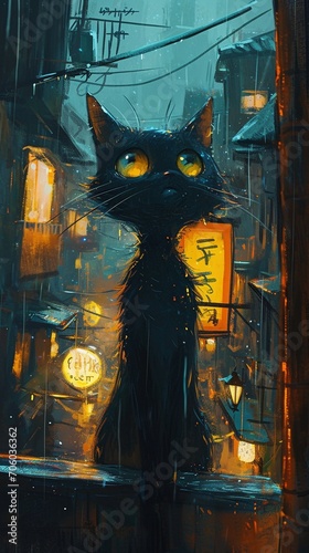 cat allone in the night illustration photo