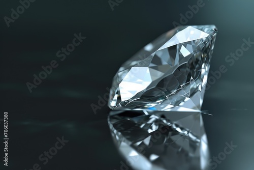 A perfect diamond on a dark reflective surface