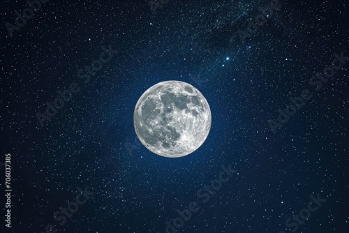 A bright full moon in a dark starry sky