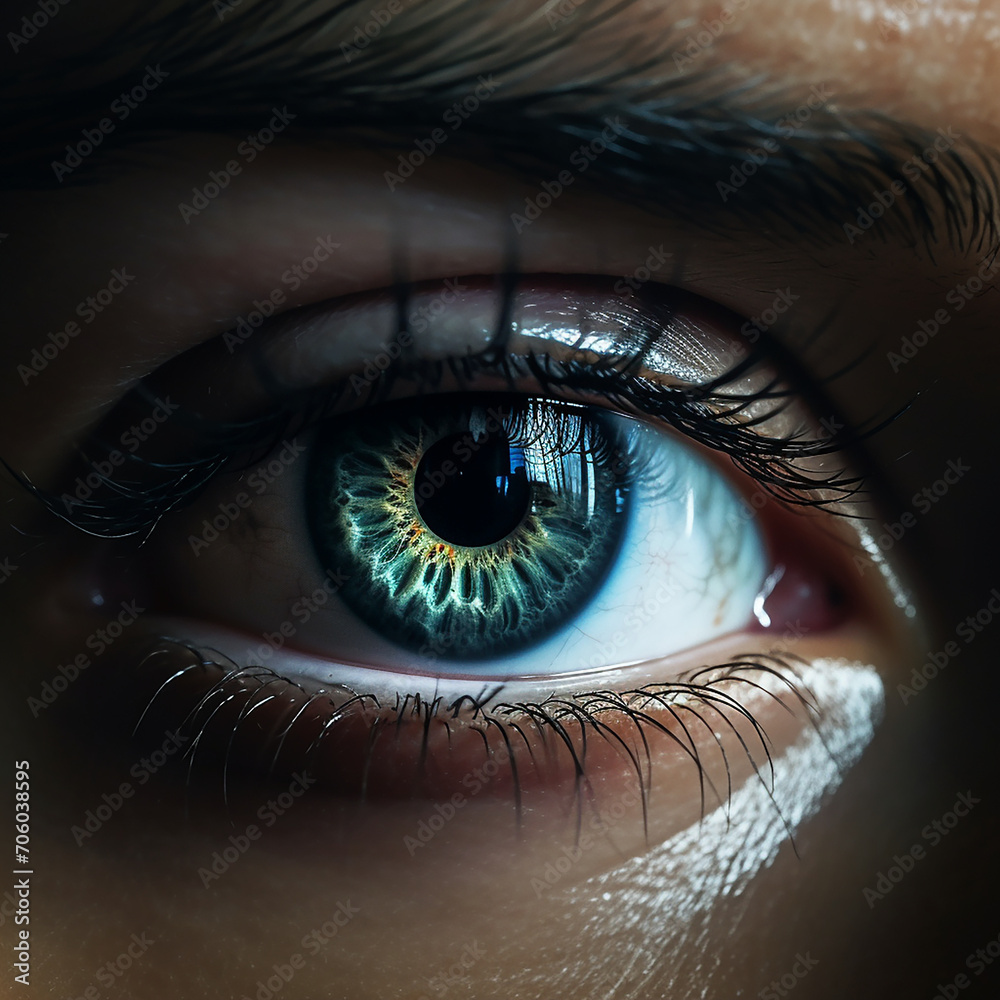 Fototapeta premium A Close up of a Green Eye in the Dark