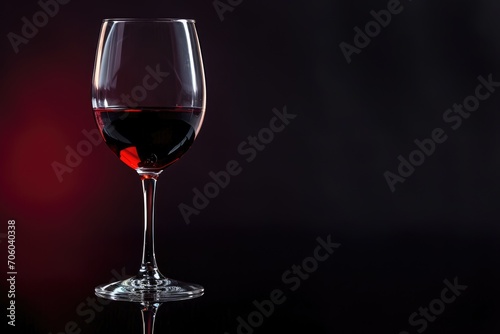 Glass of red wine with reflection on a dark background