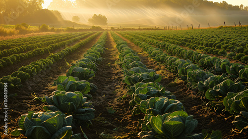 Cabbage field at dawn  background  ai generative