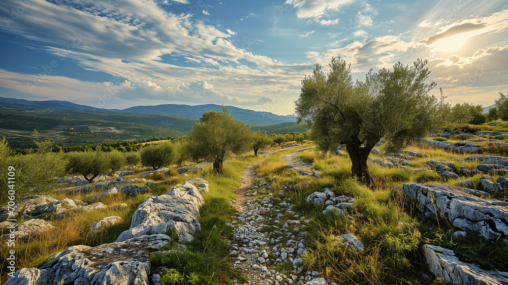 Olive trees in Dalmatian stony environment, Croatia, background, ai generative
Olive trees in Dalmatian stony environment, Croatia, background, ai generative