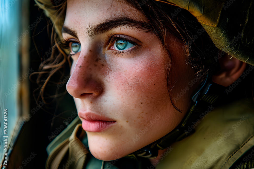 Portrait of a female soldier with a European appearance. Ready for combat missions Portrait of a female soldier with a European appearance. Ready for combat missions