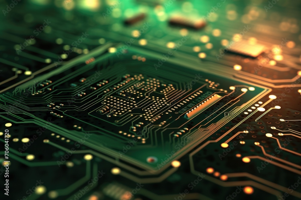 A close up of a computer circuit board. Generative AI. A close up of a computer circuit board. Generative AI.