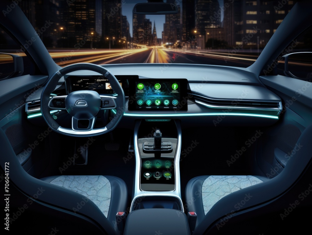 The interior of the modern car. Generative AI.