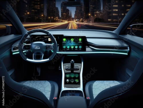 The interior of the modern car. Generative AI. © serg3d