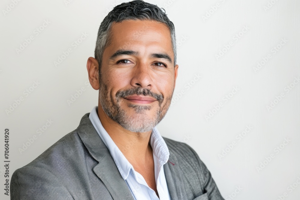 Intellectual portrait of a Latino man, educated and insightful, white background Intellectual portrait of a Latino man, educated and insightful, white background