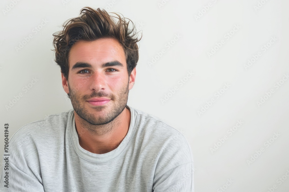 Laid-back portrait of a European man, easygoing vibe, white background Laid-back portrait of a European man, easygoing vibe, white background