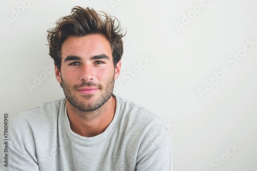 Laid-back portrait of a European man, easygoing vibe, white background photo