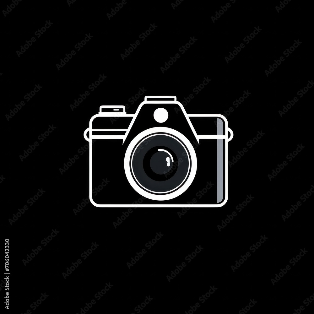 a vector icon of a camera, white icon on black background