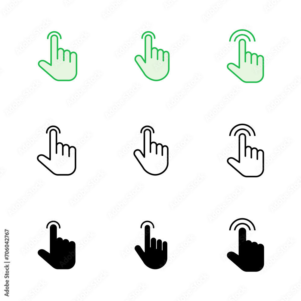 Hand cursor icon set. click icon vector. hand click. pointer Hand cursor icon set. click icon vector. hand click. pointer