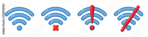 Set of 3d WIFI icon, wireless internet sign, isolated on transparent background. Vector illustration