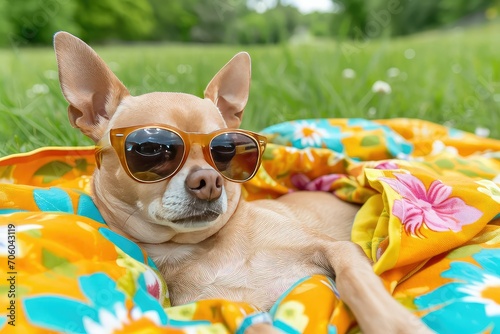 dog with sunglasses, summer fashion, cool